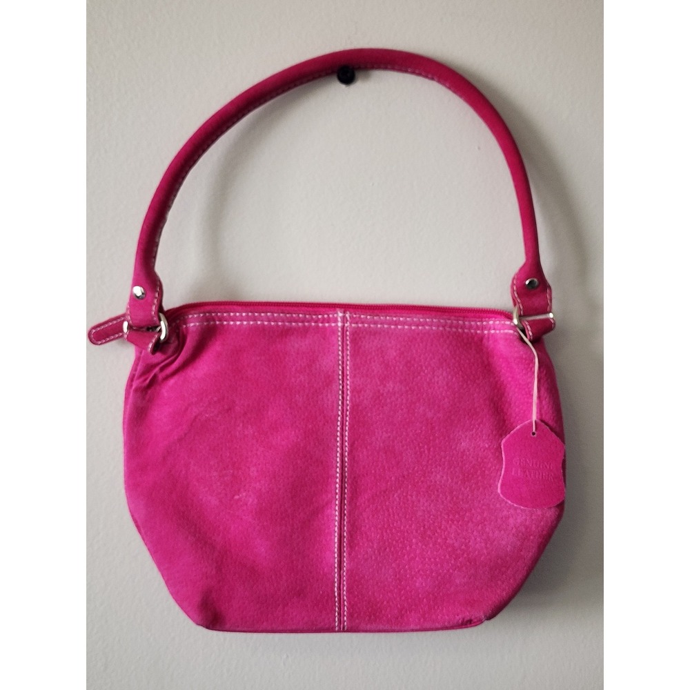 Hot Pink Genuine Leather Small Shoulder Bag Purse Y2K Fuchsia 10"